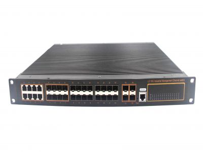 24千兆光+8千兆電+4個(gè)萬兆SFP+ 萬兆網(wǎng)管型機(jī)架式工業(yè)匯聚交換機(jī)